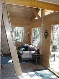 A view of the inside of the Madrona cabin kit made by bavariancottages.com and located on Orcas Island USA